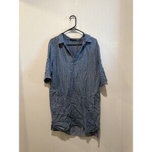 Velvet Heart Shirtdress Roll-Tab/Long Sleeve Pockets Hi-Low Soft Relaxed M/L